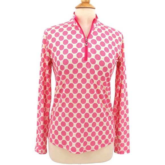 San Soleil Tops - San Soleil 1/4 zip Top womens Small Pink Golf Ball Print UPF 50 Long Sleeves
